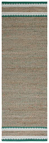 SAFAVIEH Natural Fiber Collection Runner Rug - 2'6" x 8', Natural & Green, Handmade Farmhouse Boho Coastal Rustic Jute, Ideal for High Traffic Areas in Living Room, Bedroom (NF874Y) - color: Natural/Green, size: 2'6" x 8' (Runner)