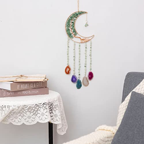 Green Agate Dream Catchers with Crystal Tree of Life Gemstone Dream Catchers Natural Gem Agate Wall Hangings Room Dreamcatchers Decor (Green) - color: Green