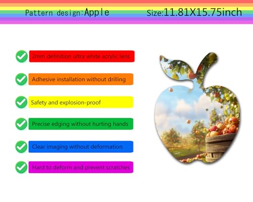 Apple Acrylic Decorative Mirror Anti-Scratch Unbreakable Shatterproof Wall Mirror for Home Children's Rooms Gift for Kids Women Men(Apple,11.81"x15.75") - color: Apple