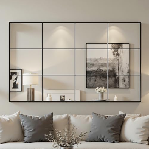 Suidia Wall Mirror, 36" x 60" Window Decorative Mirrors, Metal Framed Wall Decor Wall-Mounted Mirrors for Bedroom, Living Room, Entryway, Black - color: Black, size: 60"L x 36"W