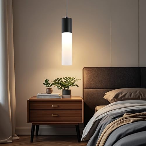 Kitchen Island Pendant Lights LED Black Small Pendant Light 12W with Milky White Lampshade Modern Ceiling Hanging Lamp for Bedroom Bedside Dining Room Table Bathroom, 1 Pack, 3000K-6000K - color: Black, size: 1-Light 1-Pack