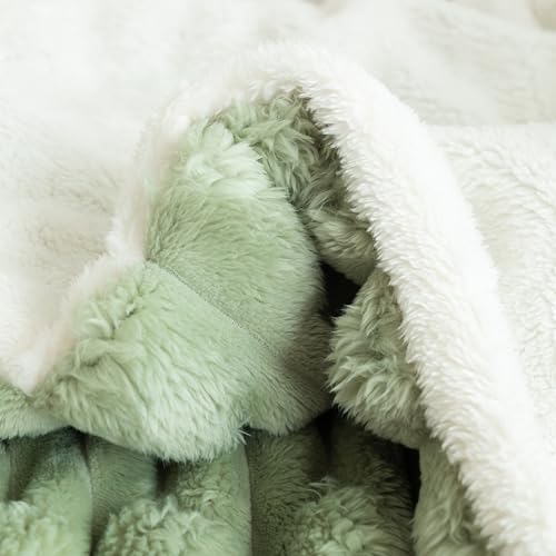 UKELER Sherpa Throw Blanket 60 × 80 inch- Cute Striped Design Soft Plush Fleece Blanket for Bed Couch Sofa Office Camping, 610 GSM, Green - color: C-green, size: 60x80 Inch