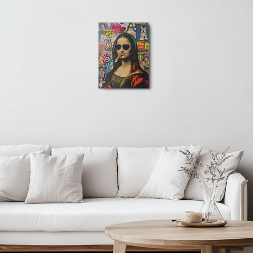 Funny Mona Lisa Canvas Wall Art, Mona Lisa Classical Painting Picture Wall Decor, Street and Graffiti Art Vintage Whimsical Poster Print for Bathroom Living Room Dining Room Home Decor 11.5x15 Inch - color: Multi 1395