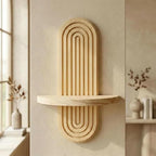 2 Pcs Wood Boho Arched Wall Shelf for Mini Plants & Decor (13.4" X 8.6") | Max 11 lbs Load, Moisture-proof, Space-saving. For Living Room, Entryway, Bedroom, Bathroom to Hold Succulent & Small Objects - size: 13.4" X 8.6"
