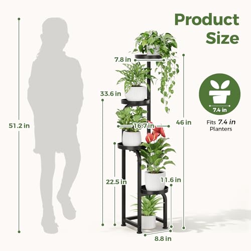 Bamworld Tall Plant Stand Indoor Outdoor, Corner Metal Flower Pot Stands for Multiple Plants, 4 Tier Heavy Duty Plant Shelf for Patio Garden Balcony Living Room Bedroom(Patent Design) - color: Matte Black, style: Spiral 4Tier