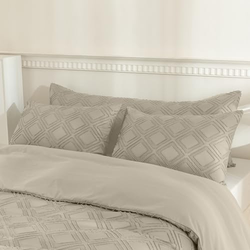 JELLYMONI Pillowcases King Size Khaki 2 Pack Boho Plaid Bed Pillow Covers 20x36in Polyester Envelope Pillow Shams Tufted Bohemian Textured (Pillows are not Included) - color: 09 - Khaki - Grid, size: 36" x 20" (Pack of 2)