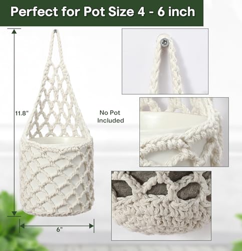 4 Packs Hanging Planters for Indoor Plants, Wall Plant Holder | Plant Hanger Indoor, Wall Planters for Indoor Plants, Hanging Plant (4PK, 2 Large + 2 Small) - color: Beige X 4pc