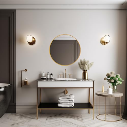 Sunniry Gold Round Mirror 16 inch, Small Round Mirror, Gold Circle Mirrors, Brushed Metal Frame Circle Mirrors for Bathroom, Bedroom, Vanity, Wall Decor. - color: Gold, size: 16"L x 16"W