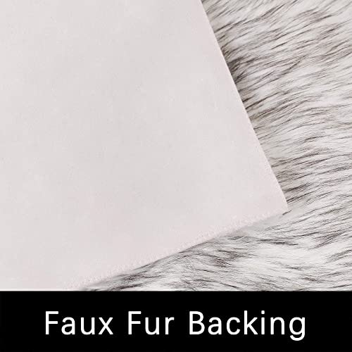 Latepis White with Grey Tips Small Bedroom Washable Soft Shaggy 2x3 Rug Fuzzy Rug Faux Sheepskin Fur Rug for Cushion Cat Mat Home Decor Rectangle - color: White With Grey Tips, size: 2' x 3' (Rectangular)