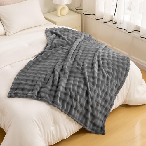 YUSOKI 3D Fleece Bubble Throw Blanket | 380GSM Ultra Soft Fluffy Plush | Non-Shedding Lightweight Cozy Blanket for Couch Sofa Bed | All Season (Grey,50 * 60inches) - color: Grey, size: Throw(50" x60")