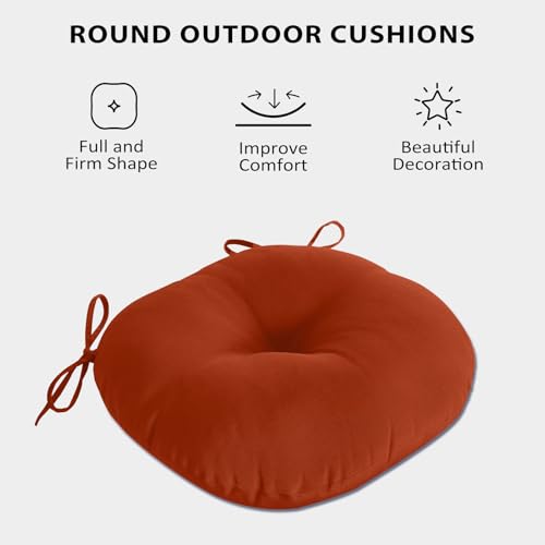 Round Outdoor Chair Cushions, Tufted Bistro Chair Cushions with Ties, Thickened Round Seat Cushion for Patio Furniture, 2 Pack, 15x15 Inch, Brick Red - color: Brick Red, size: 2 Count (Pack of 1)