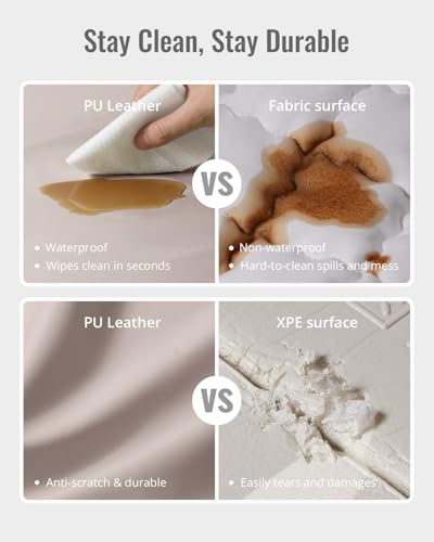 Blissful Diary Vegan Leather Baby Play Mat, 71x59 Thicken Foam Cushioned & Waterproof Playpen Mat for Infants and Toddlers, Stylish and Just Wipe-Clean Playmat for Baby Play on Floor, Taupe - color: Taupe, size: 71" X 59"