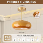 Brass Modern Hallway Ceiling Light - Orange Glass Ceiling Lamp with Dome Shade, Gold Mid Century Semi Flush Mount, Bedroom Entrance Light Fixture - color: Orange