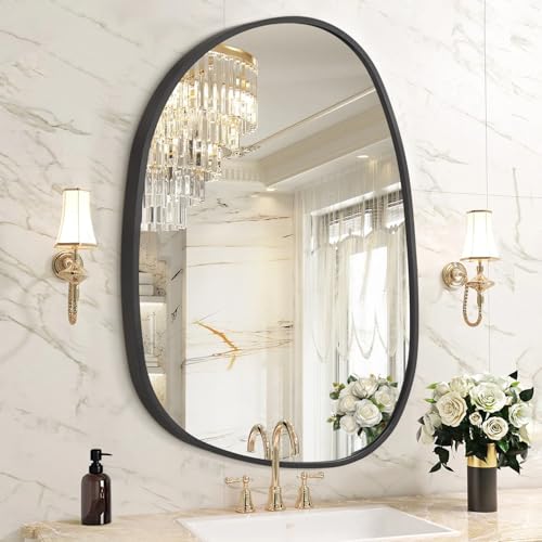 HLFMVWEBlack Irregular Wall Mirror 26''x18'' Asymmetrical Metal Framed Bathroom Modern Decor Mirror for Bedroom Living Room Entryway Vanity - color: Black-irregular 2(26"x18")