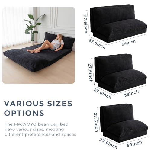 MAXYOYO Folding Sofa Bed, Extra Thick and Long Floor Sofa Convertible Chair with Washable Cover, Floor Couch Lounge Bean Bag Bed for Living Room, Black, 39x91 Inch - color: Black, size: Classic Twin
