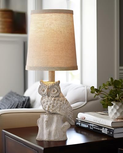 G-SAFAVA 14.25" Small Table Lamp for Living Room Farmhouse Bedside Resin Single Lamp with White Owl Lamp Shape for Bedroom Retro Rustic Nightstand Lamp - color: ‏‏‎ ‎‏‏‎ ‎‏‏‎ ‎White Wash