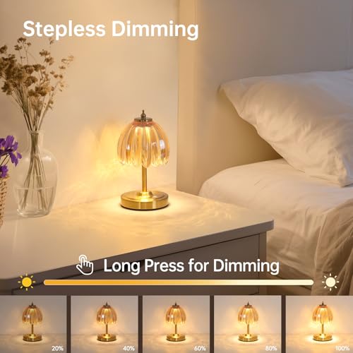 Shenmoyl Tulip Small Table Lamp, 5200mAh Cordless Touch Control Mini Table Lamp with 3 Color Temps & Stepless Dimming, Perfect for Small Spaces Like Dressers, Bedsides, Bookshelves (Amber Tulip) - color: Amber Small, size: 1 Pack