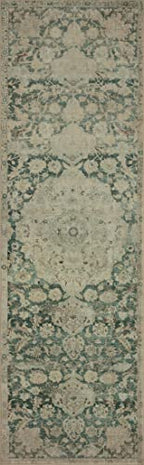 Loloi Magnolia Home by Joanna Gaines Sinclair Collection SIN-05 Jade/Sand 2'-3" x 7'-6", .25" Pile Height, Machine Washable, Runner Rug - color: Jade / Sand, size: 2'3" x 7'6" (Rectangular)