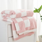 Carriediosa Checkered Throw Blanket 50" X 60", 400GSM Ultra Soft Microfiber Fuzzy Fluffy Reversible Cute Preppy Knitted Blankets Cozy Plush Fall Throws for Couch, Bed, Sofa, Dusty Pink - color: Check - Dusty Pink, size: 50" X 60"