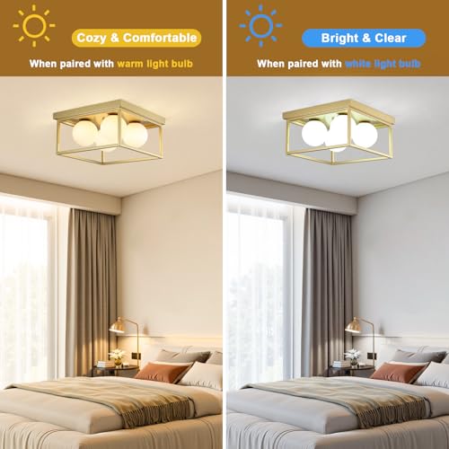 Flush Mount Ceiling Light Fixtures,4-Light Gold Semi Flush Mount Ceiling Light,12.6" Mid Century Light Fixture for Hallway Kitchen Entryway Bedroom Living Room - color: 4 Light Gold
