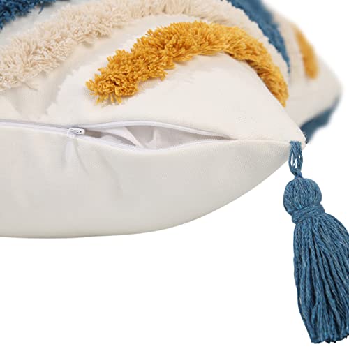 JASEN Boho Throw Pillow Covers, Woven Tufted Decorative Pillow Covers with Tassel Diamond Pattern Pillow Covers for Couch Sofa Bedroom Living Room No Pillow Insert, (Blue, 18 x 18-Inch) - color: Blue, size: 18" x 18" (Pack of 1)