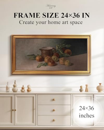 HUARCEY Gold Framed Vintage Wall Art for Living Room Harvest Apples Still Life Oil Painting Large Cottagecore Room Decor Picture Canvas Print Farmhouse Fruit Wall Decor Bedroom Kitchen Bathroom 20x40 - color: Apple, size: 40"L x 20"W