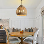 Rattan Pendant Light 13.39" Boho Coastal Hanging Wicker Hand-Woven Seagrass Chandelier for Kitchen Islands Farmhouse 3-Light - size: 3-Light 13.39 inch