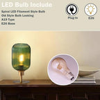 Mid Century Glass Table Lamp,Dimmable Desk Lamp,LED Bulb Included,Timer Build-In,Green Ribbed Glass - color: Green Ribbed, size: Timer