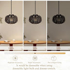 Black Rattan Pendant Light 12.6 in Rattan Light Fixture Wicker Chandelier Woven Pendant Light Boho Chandelier for Foyer - color: 12.5" Black