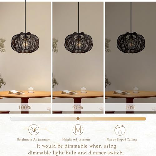 Black Rattan Pendant Light 12.6 in Rattan Light Fixture Wicker Chandelier Woven Pendant Light Boho Chandelier for Foyer - color: 12.5" Black