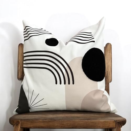 AYAY Modern Decorative Pillow Covers 18 x18 – Boho Throw Pillows for Couch Bed, Set of 2 Modern Cases, Printed Abstract Soft Velvet Pillows, Washable (Black, White and Beige, 18 x 18) - color: Black, White and Beige