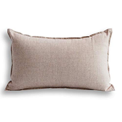 Jeanerlor Cotton Linen Soild Decorative Yellow 12"x20" Lumbar Throw Pillow Case Cushion Cover with Twin Needles Stitch on Edge for Coffee Shop/Bar/Balcony (30 x 50cm) - color: Light Linen, size: 20" x 12" (Pack of 1)