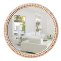 Gluck Plants Gold Round Mirror - 24" Rustic Beaded Farmhouse Decorative Accent Mirror for Bathroom, Living Room, Bedroom, Fireplace, Hallway