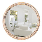 Gluck Plants Gold Round Mirror - 24" Rustic Beaded Farmhouse Decorative Accent Mirror for Bathroom, Living Room, Bedroom, Fireplace, Hallway
