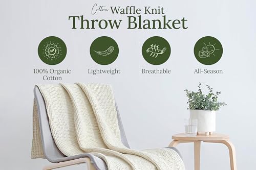 Organic Cotton Knitted Throw Blanket – Cool Throw Blankets for Couch – Gray Lightweight Throws for Summer – Waffle Weave Throw Blanket for Bed, Picnic, Adults & Toddlers (50”x60” – Gray) - color: Gray
