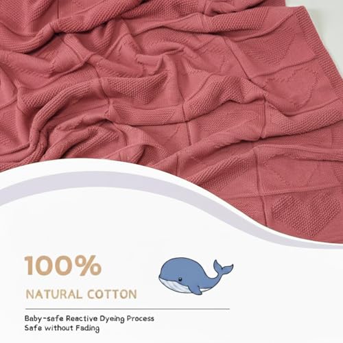 Baby Knit Cotton Blanket Rose Pink Heart Pattern Soft Breathable Throw for Crib Or Stroller Nursery Gift Baby Shower Birthday Christmas Size 30x30 - color: Rose Pink, size: 30"x30"