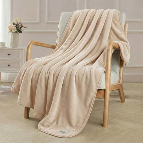Fleece Throw Blanket 50" x 70" - Soft Cozy Microfiber Plush Blanket, Lightweight Warm Throw for Couch Bed Sofa Chair, All Season Use, Beige - color: Beige