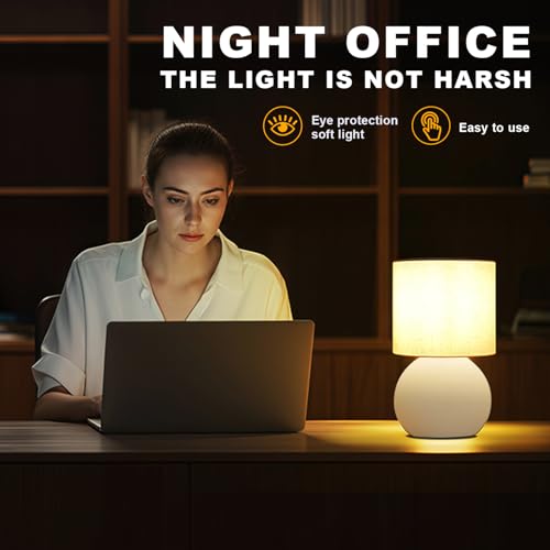 Modern White Small Table Lamp with Cotton Linen Shade, 6.2×6.2×10.4 inch LED Desk Light, One-Button Switch for Bedroom, Living Room, Nightstand, Includes Warm Light Bulb - color: White, size: Pack of 1