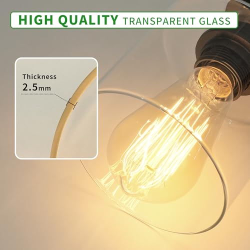 3 Light Pendant Lighting, Farmhouse Hanging Light Fixture for Kitchen Island & Dining Room, Industrial Vintage Ceiling Lamp with E26 Base, Adjustable Height, with Clear Glass 4.7" Shades - color: Round Base – Glass Pendant