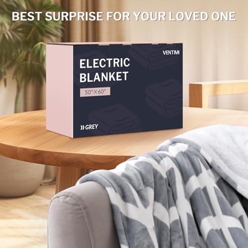 VENTIMI Electric Blanket Heated Throw, 50" x 60" Heated Blanket with 5 Heat Levels & 3 Hours Auto Off, Fast Heating Blankets with ETL & FCC Certification, Grey - color: Grey, size: Throw