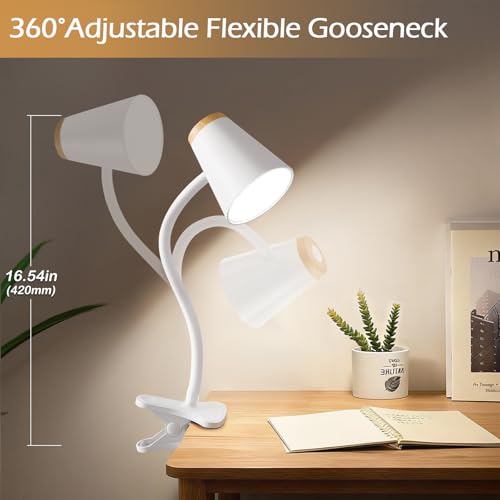 EJIAXIN Clip on Desk Lamp for Home Office - Small LED Touch Dimmable Reading Light for College Dorm Room - Adjustable Flexible Gooseneck Clamp Light Table Lamp for Bedside Bedroom Bed Headboard White - color: Cool White