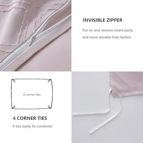 Duvet Cover Queen Size, 3PCS Boho Duvet Cover Set, Geometric Pattern Tufted Bohemian Comforter Cover Jacquard Knit Textured Bedding Set with Zipper Closure - color: Pink, size: Queen