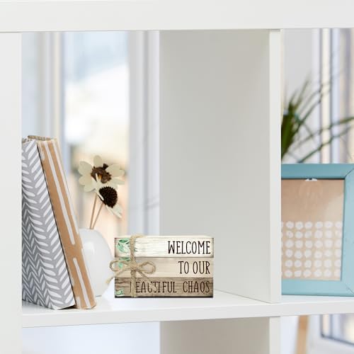 Ycyfckdr Decorative Wood Book Stack for Home, Welcome to Our Beautiful Chaos, Rustic Table and Living Room Bookshelf Farmhouse Decor (L68) - color: Welcome 4