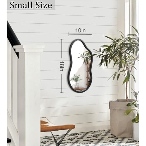AAZZKANG Black Wall Mirror with Wood Framed Small Irregular Hanging Mirrors Modern Asymmetrical for Bedroom Living Room Entryway Bathroom Decorative 18"x10" - color: Black, size: 18"L x 10"W