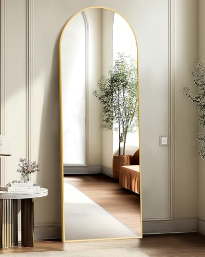 TRAHOME Arched Full Length Mirror, 56"x15" Standing Body Mirror for Wall, with Aluminum Alloy Frame for Bedroom, Living Room, Dressing Room(Gold) - color: Gold, size: 56"L x 15"W