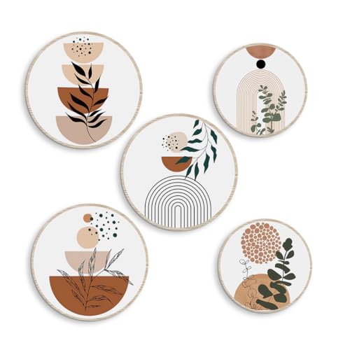 5 Pcs Boho Abstract Wooden Wall Art, Botanical Line Art Geometric Terracotta Tones Gallery Decor for Apartment Bedroom Living Room Dining Room Farmhouse Home - color: Botanical
