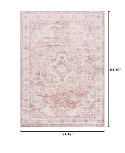BoutiqueRugs Pink Oriental Traditional 8ft Square Area Rug Cream Plum Beige Floral Medallion Kandos Living Room Bedroom Dining Room Home Office Apartment 7'8" Square Stain Resistant Non-Shedding - color: Cream/Pink/Plum, size: 7'10" x 7'10" (Square)