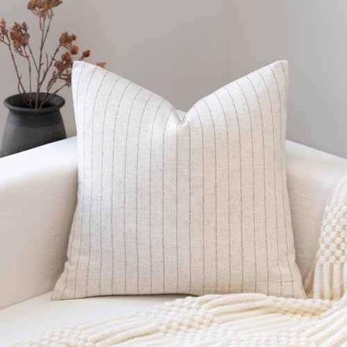 FIOUOVO Decorative Neutral Throw Pillow Covers 18x18 Farmhouse Pillow Covers Cotton Stripe Cushion Covers Home Decor for Sofa Couch Living Room Bedroom 1PC, Pinstripe - color: Pinstripe, size: 18" x 18" (Pack of 1)