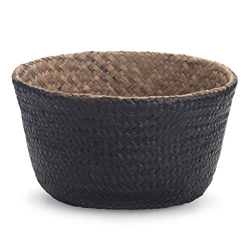 Seagrass Storage Basket, Natural Woven Storage Basket (Black 7 inch D x 8 inch H) - color: Black, size: S(7“ D x 8" H)