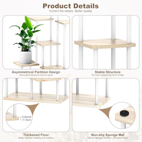 7 Tier Plant Stand Indoor, Thickened Metal Wood Corner Plant Shelf Stands for Multiple Plants, Indoor Tall Plants Stand Tiered Flower Holder for Living Room Patio Garden Balcony(White+Oak) - color: White+Oak, size: 7 Tier